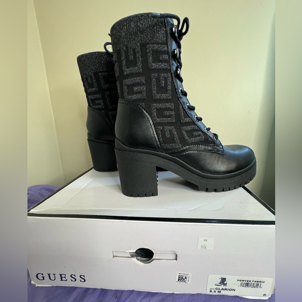 Black Guess Boots with Chunky Heel Size 8.5 USA Woman